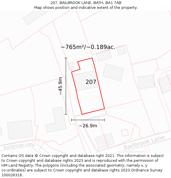 207, BAILBROOK LANE, BATH, BA1 7AB: Plot and title map