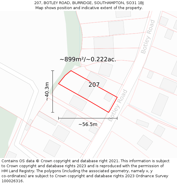 207, BOTLEY ROAD, BURRIDGE, SOUTHAMPTON, SO31 1BJ: Plot and title map