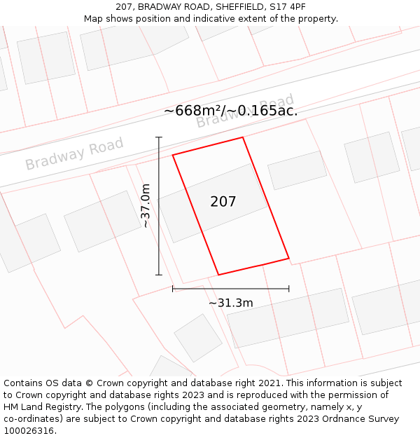 207, BRADWAY ROAD, SHEFFIELD, S17 4PF: Plot and title map