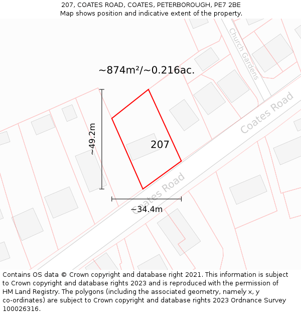 207, COATES ROAD, COATES, PETERBOROUGH, PE7 2BE: Plot and title map