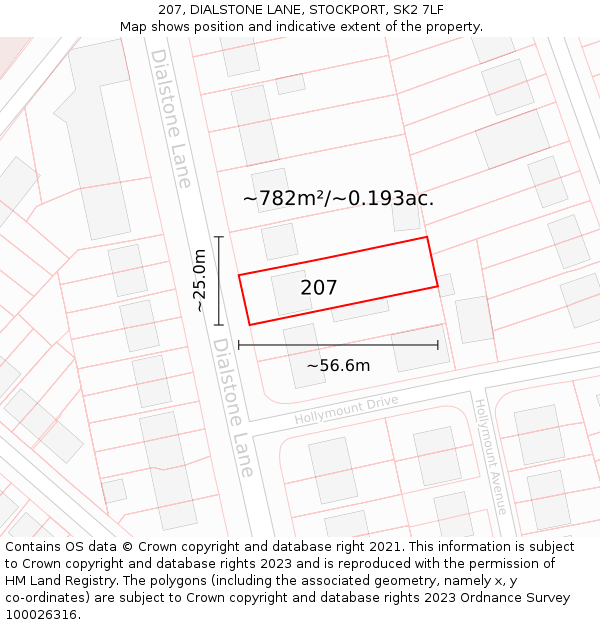 207, DIALSTONE LANE, STOCKPORT, SK2 7LF: Plot and title map