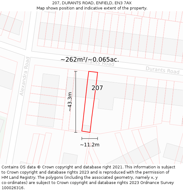 207, DURANTS ROAD, ENFIELD, EN3 7AX: Plot and title map