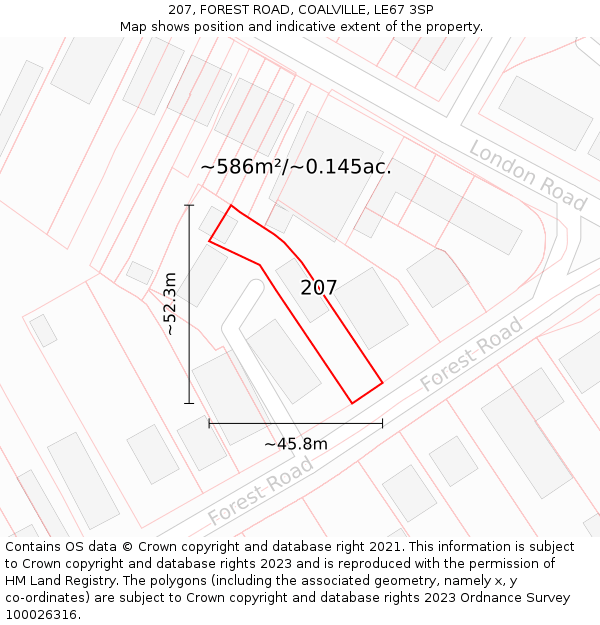 207, FOREST ROAD, COALVILLE, LE67 3SP: Plot and title map