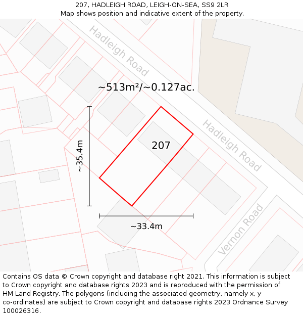 207, HADLEIGH ROAD, LEIGH-ON-SEA, SS9 2LR: Plot and title map