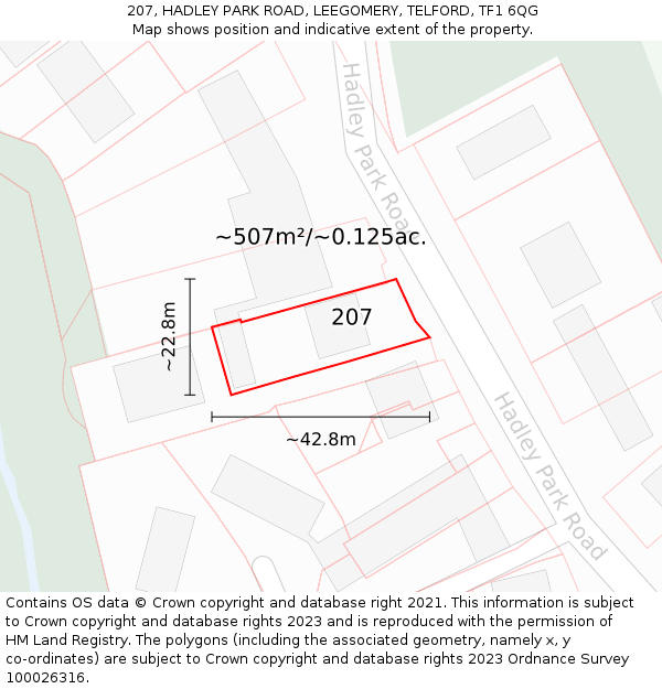 207, HADLEY PARK ROAD, LEEGOMERY, TELFORD, TF1 6QG: Plot and title map