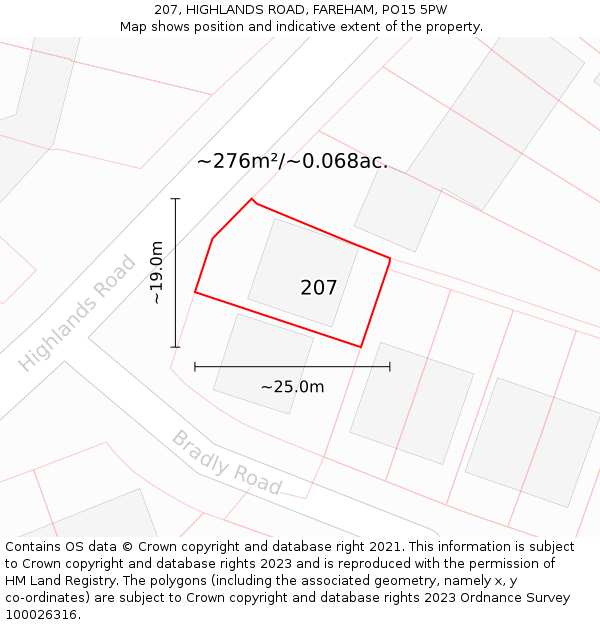 207, HIGHLANDS ROAD, FAREHAM, PO15 5PW: Plot and title map