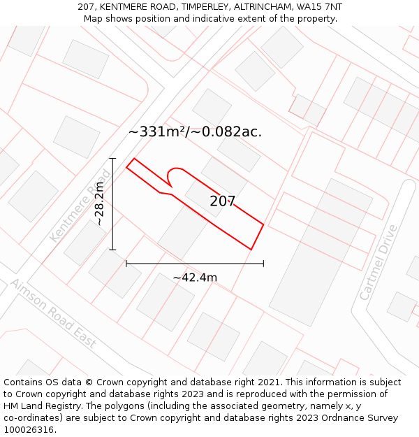 207, KENTMERE ROAD, TIMPERLEY, ALTRINCHAM, WA15 7NT: Plot and title map