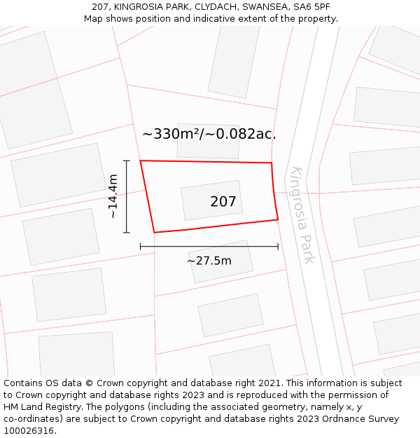 207, KINGROSIA PARK, CLYDACH, SWANSEA, SA6 5PF: Plot and title map