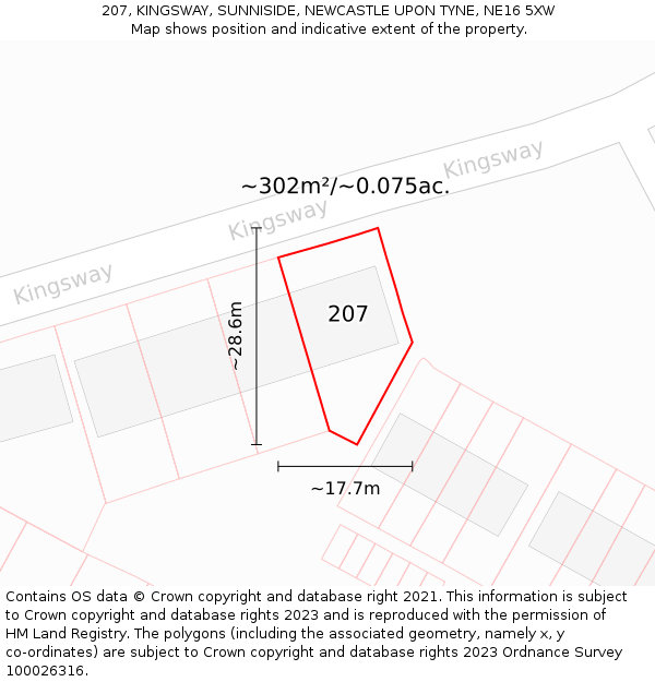 207, KINGSWAY, SUNNISIDE, NEWCASTLE UPON TYNE, NE16 5XW: Plot and title map