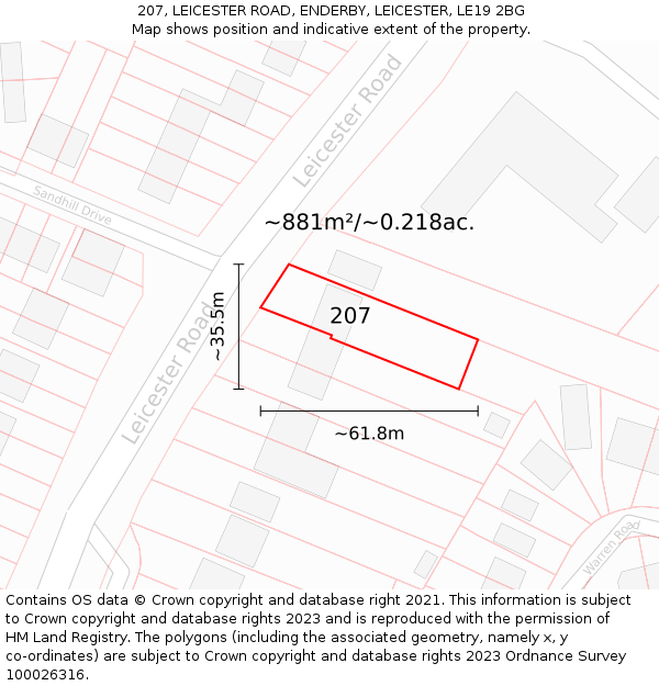 207, LEICESTER ROAD, ENDERBY, LEICESTER, LE19 2BG: Plot and title map