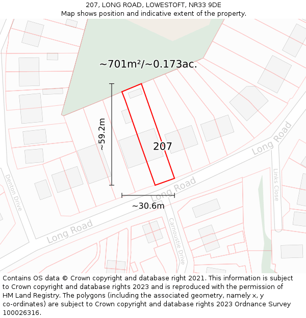 207, LONG ROAD, LOWESTOFT, NR33 9DE: Plot and title map