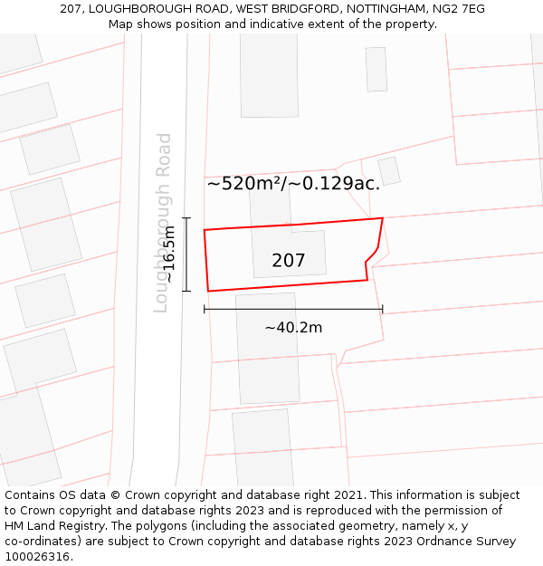 207, LOUGHBOROUGH ROAD, WEST BRIDGFORD, NOTTINGHAM, NG2 7EG: Plot and title map