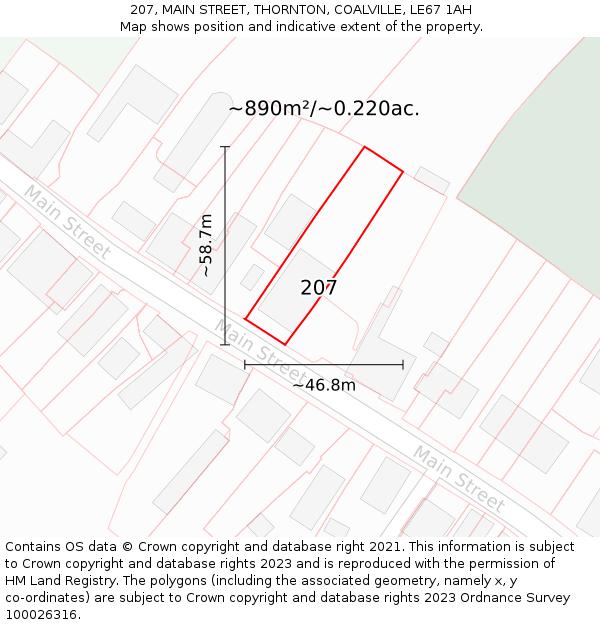 207, MAIN STREET, THORNTON, COALVILLE, LE67 1AH: Plot and title map