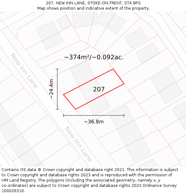 207, NEW INN LANE, STOKE-ON-TRENT, ST4 8PS: Plot and title map