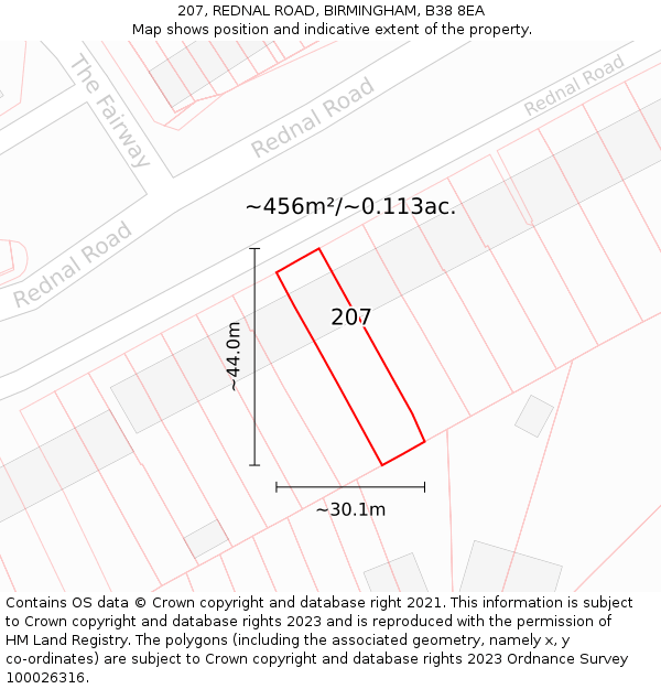 207, REDNAL ROAD, BIRMINGHAM, B38 8EA: Plot and title map