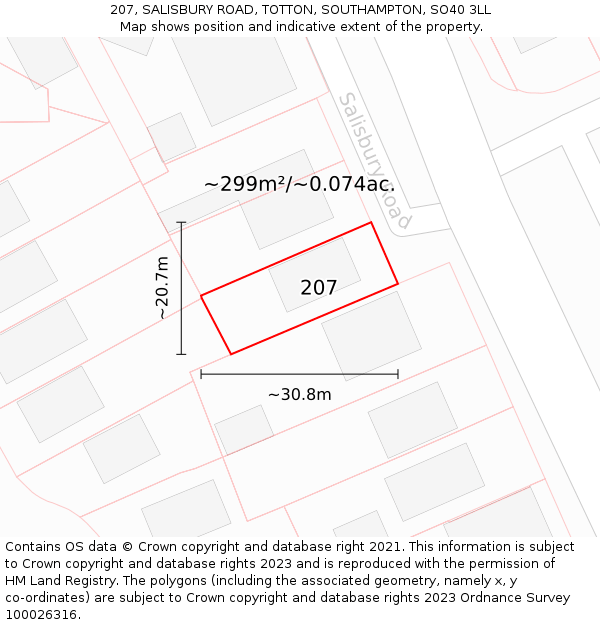 207, SALISBURY ROAD, TOTTON, SOUTHAMPTON, SO40 3LL: Plot and title map