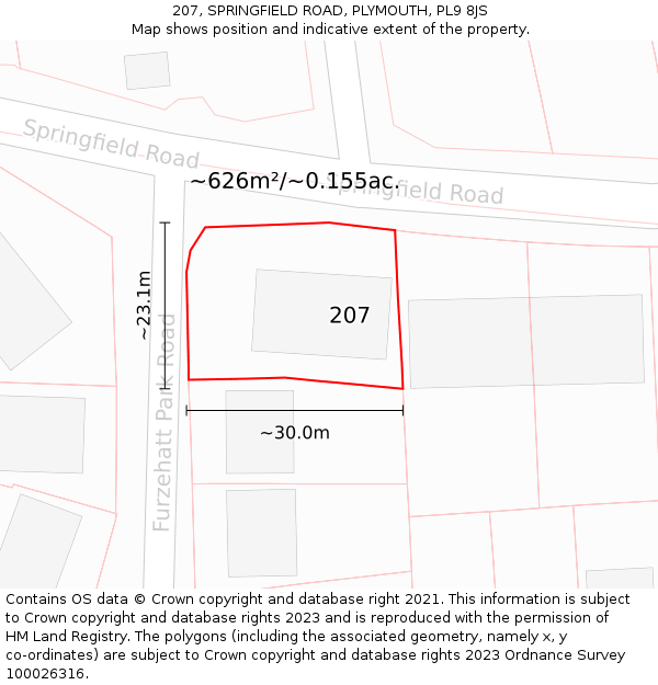 207, SPRINGFIELD ROAD, PLYMOUTH, PL9 8JS: Plot and title map