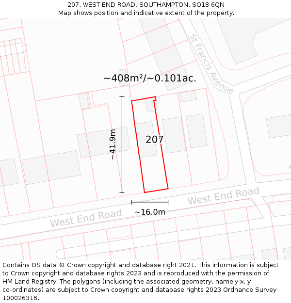 207, WEST END ROAD, SOUTHAMPTON, SO18 6QN: Plot and title map