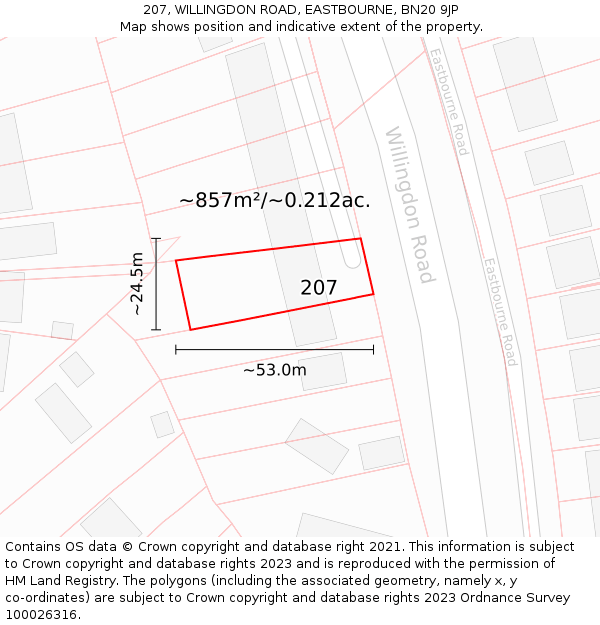 207, WILLINGDON ROAD, EASTBOURNE, BN20 9JP: Plot and title map