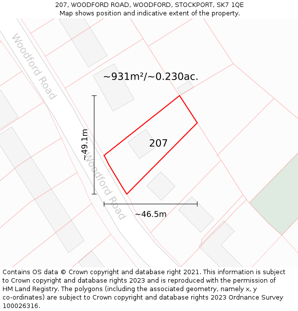 207, WOODFORD ROAD, WOODFORD, STOCKPORT, SK7 1QE: Plot and title map