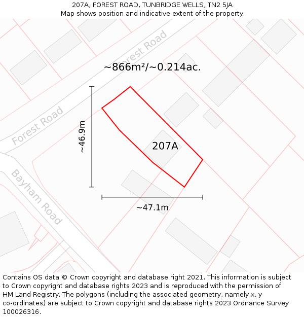 207A, FOREST ROAD, TUNBRIDGE WELLS, TN2 5JA: Plot and title map