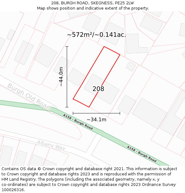 208, BURGH ROAD, SKEGNESS, PE25 2LW: Plot and title map