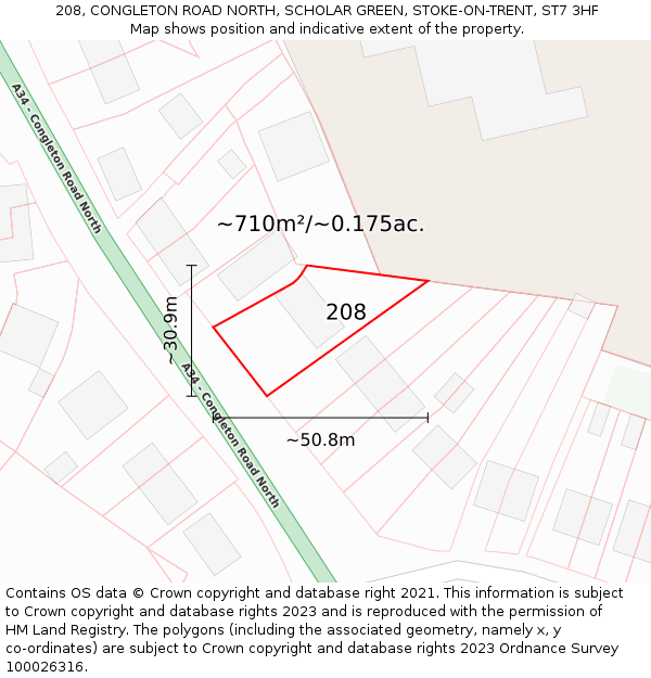 208, CONGLETON ROAD NORTH, SCHOLAR GREEN, STOKE-ON-TRENT, ST7 3HF: Plot and title map