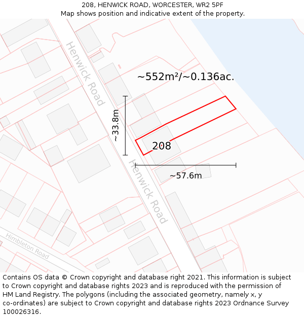 208, HENWICK ROAD, WORCESTER, WR2 5PF: Plot and title map