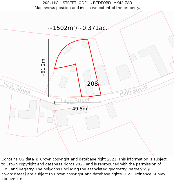 208, HIGH STREET, ODELL, BEDFORD, MK43 7AR: Plot and title map