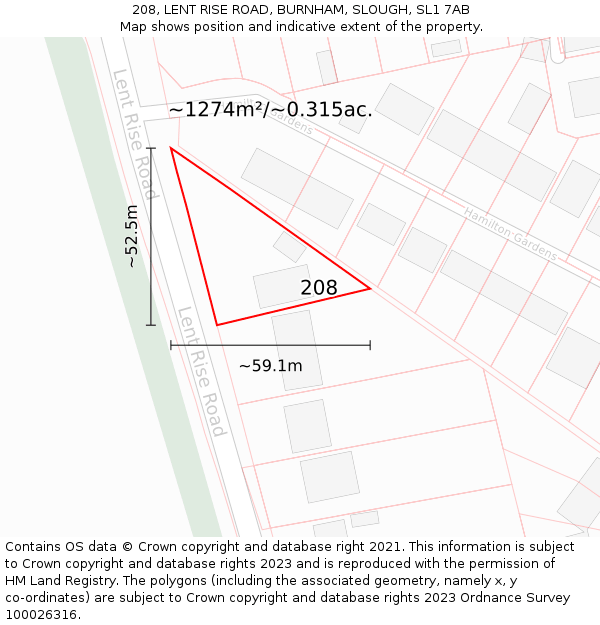 208, LENT RISE ROAD, BURNHAM, SLOUGH, SL1 7AB: Plot and title map