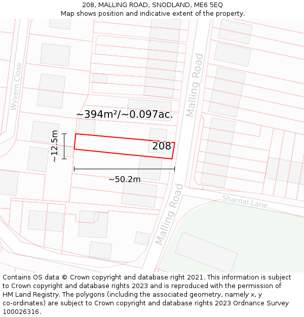 208, MALLING ROAD, SNODLAND, ME6 5EQ: Plot and title map