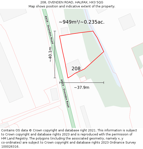 208, OVENDEN ROAD, HALIFAX, HX3 5QG: Plot and title map