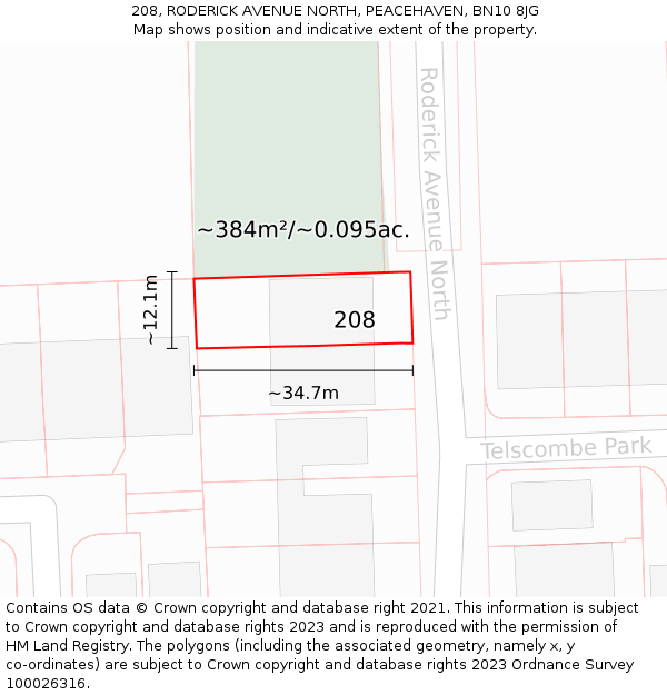 208, RODERICK AVENUE NORTH, PEACEHAVEN, BN10 8JG: Plot and title map