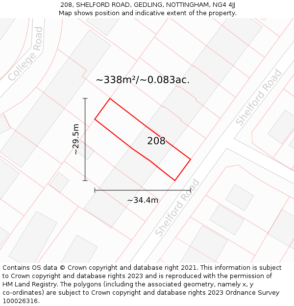 208, SHELFORD ROAD, GEDLING, NOTTINGHAM, NG4 4JJ: Plot and title map