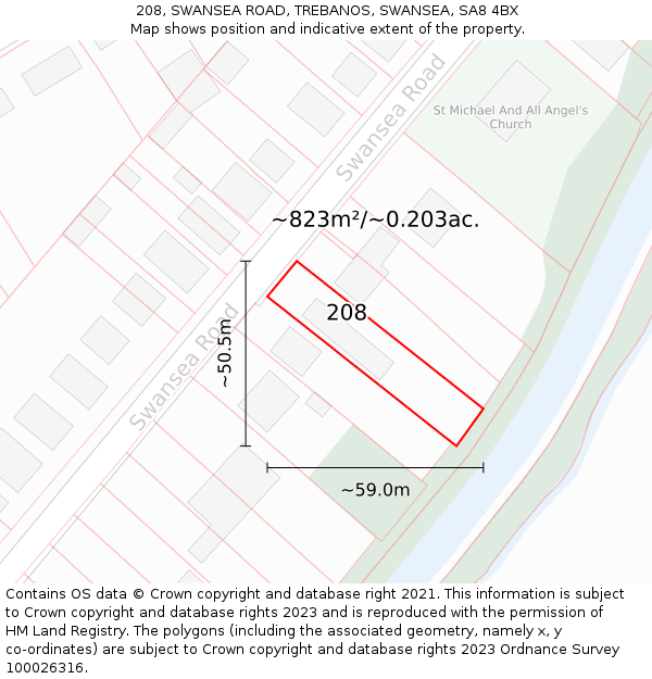 208, SWANSEA ROAD, TREBANOS, SWANSEA, SA8 4BX: Plot and title map