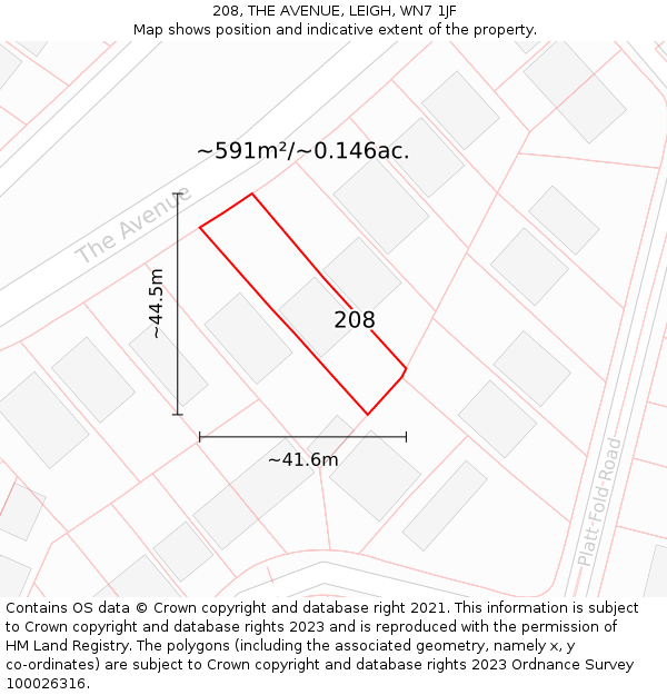 208, THE AVENUE, LEIGH, WN7 1JF: Plot and title map