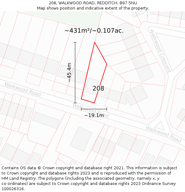 208, WALKWOOD ROAD, REDDITCH, B97 5NU: Plot and title map