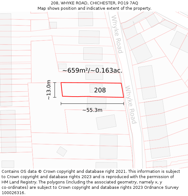 208, WHYKE ROAD, CHICHESTER, PO19 7AQ: Plot and title map