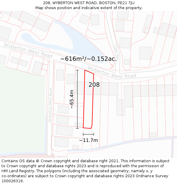 208, WYBERTON WEST ROAD, BOSTON, PE21 7JU: Plot and title map