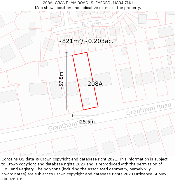 208A, GRANTHAM ROAD, SLEAFORD, NG34 7NU: Plot and title map