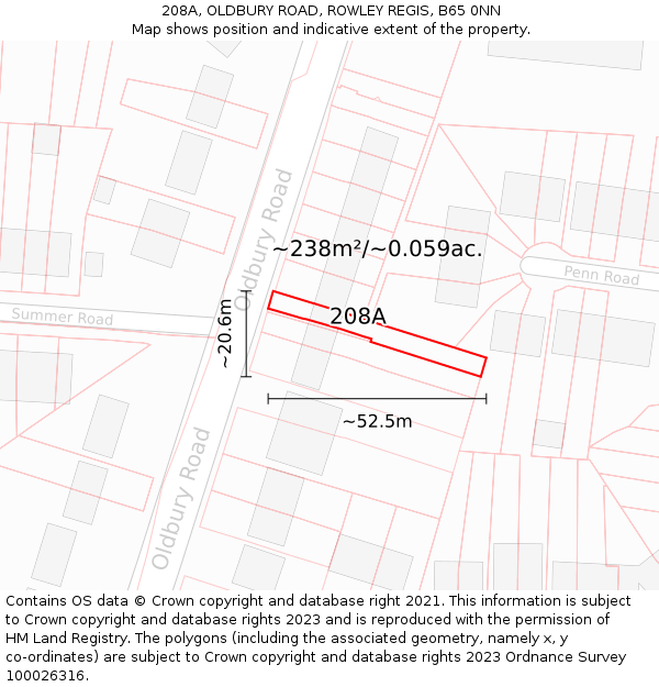 208A, OLDBURY ROAD, ROWLEY REGIS, B65 0NN: Plot and title map