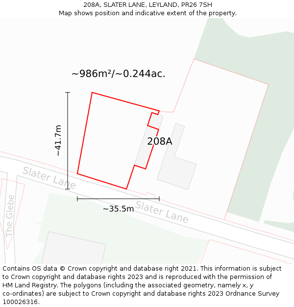 208A, SLATER LANE, LEYLAND, PR26 7SH: Plot and title map