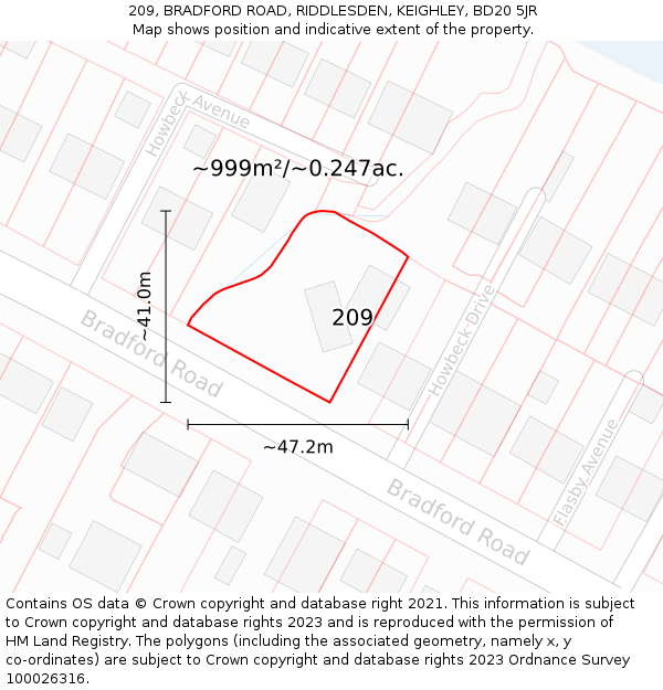 209, BRADFORD ROAD, RIDDLESDEN, KEIGHLEY, BD20 5JR: Plot and title map