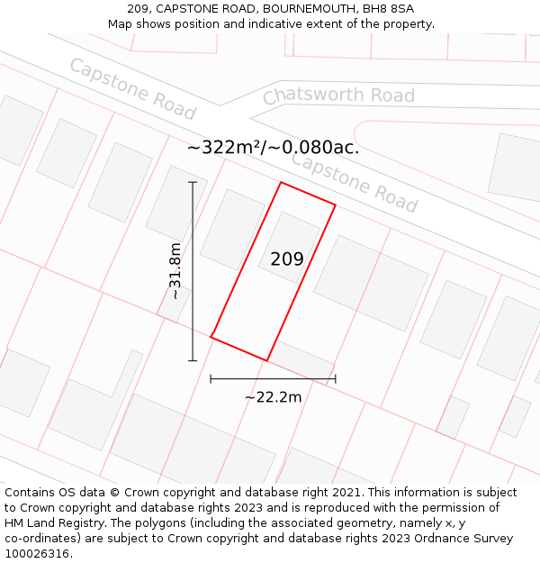 209, CAPSTONE ROAD, BOURNEMOUTH, BH8 8SA: Plot and title map