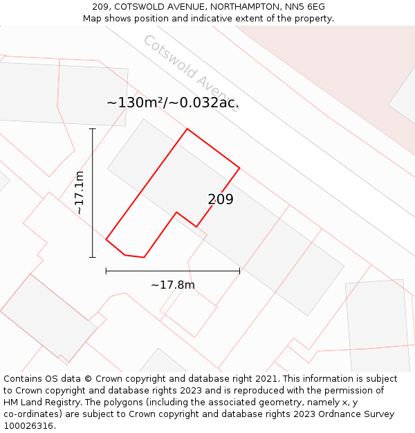 209, COTSWOLD AVENUE, NORTHAMPTON, NN5 6EG: Plot and title map