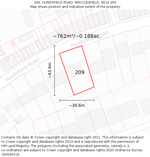 209, HURDSFIELD ROAD, MACCLESFIELD, SK10 2PX: Plot and title map