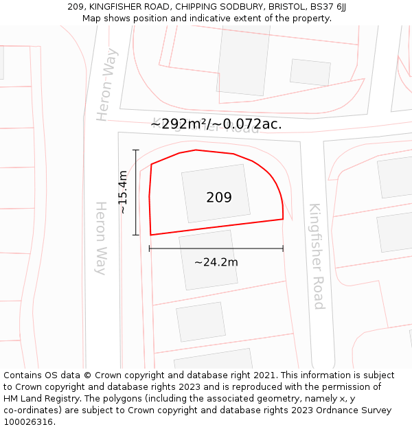 209, KINGFISHER ROAD, CHIPPING SODBURY, BRISTOL, BS37 6JJ: Plot and title map
