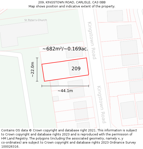 209, KINGSTOWN ROAD, CARLISLE, CA3 0BB: Plot and title map
