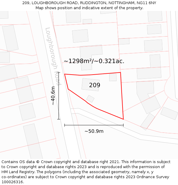 209, LOUGHBOROUGH ROAD, RUDDINGTON, NOTTINGHAM, NG11 6NY: Plot and title map