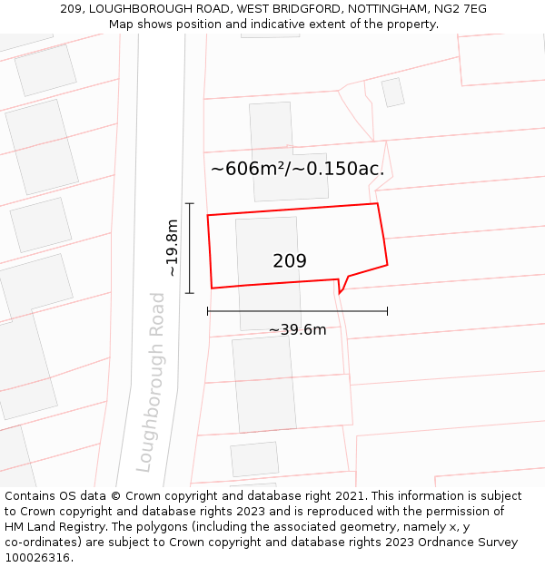 209, LOUGHBOROUGH ROAD, WEST BRIDGFORD, NOTTINGHAM, NG2 7EG: Plot and title map